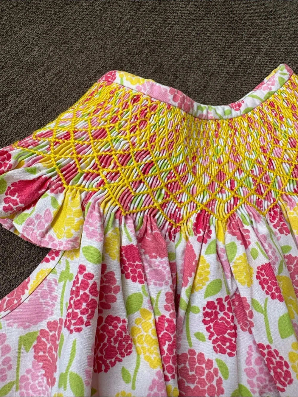 Lolly Wolly Doodle Pink Yellow Floral Smocked Bubble One-Piece